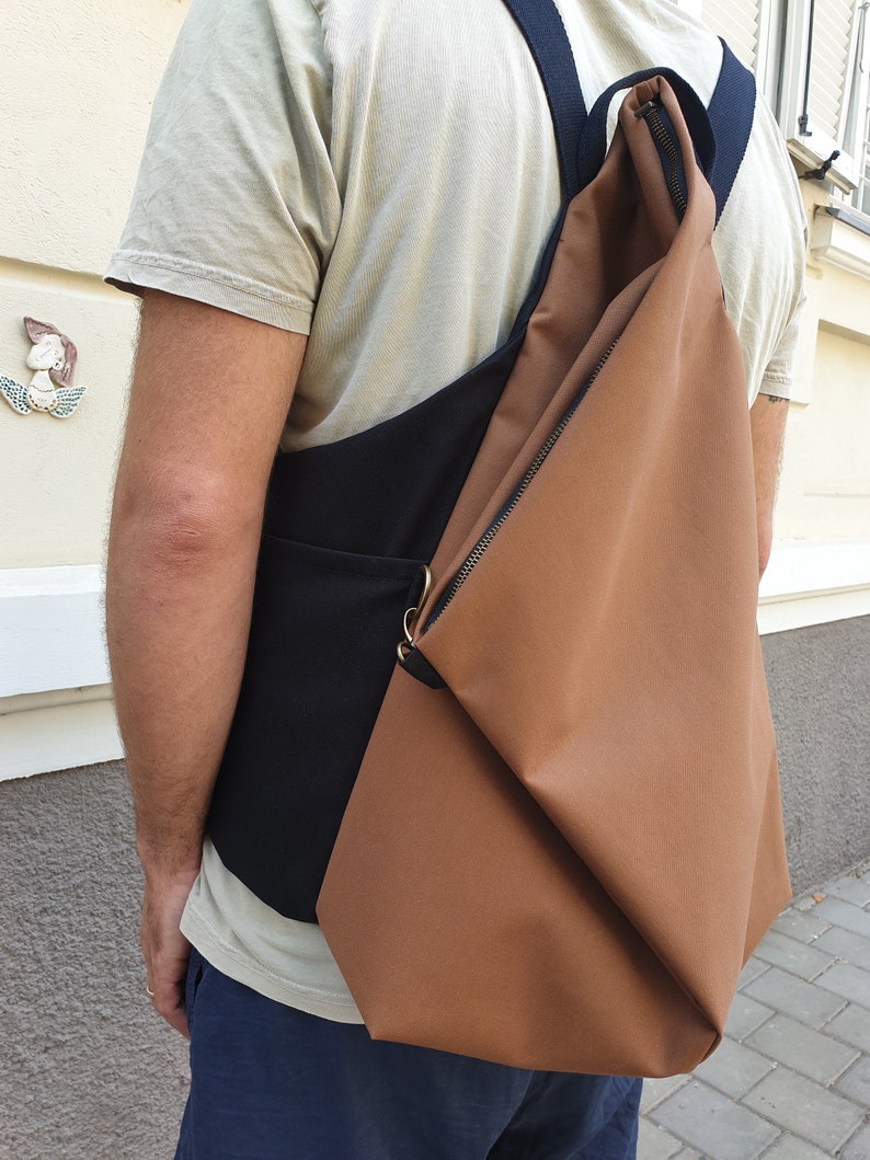Backpack for Men, Backpack, Asymmetric Backpack, Brown Backpack, Minimalist Backpack, Origami Bag, Vegan Backpack, Convertible Backpack image 4