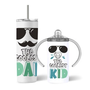 Coolest Dad Tumbler & Kid Sippy Cup Set: Matching Stainless Steel Tumblers