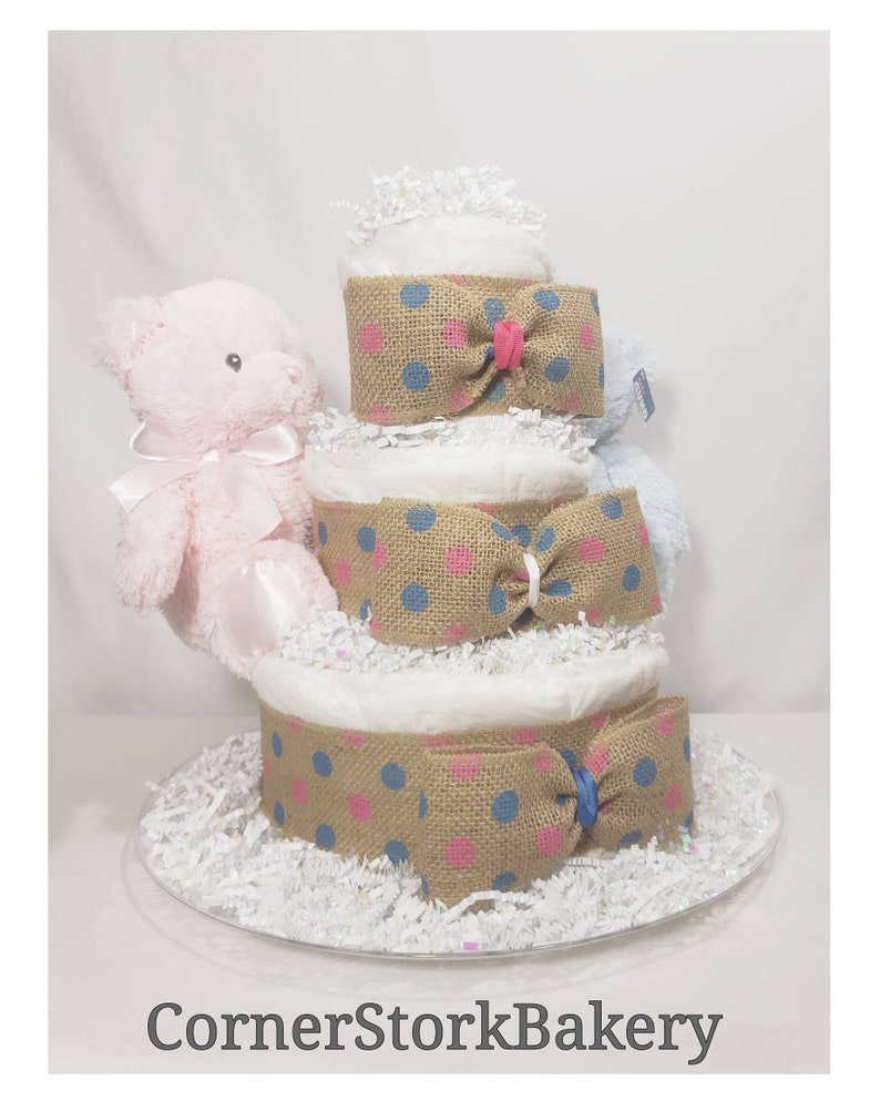 Twins Baby Gift Twins Centerpiece Twin Boy and Girl Diaper Cake Twin Boy and Girl Baby Shower His and Her Diaper Cake Twins Diaper Cake