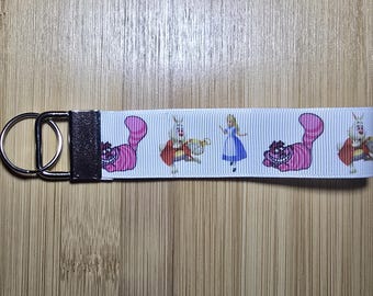 Alice in Wonderland Wristlet Keychain, Personalized Key Fob Accessory