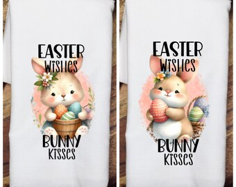 Kitchen Tea Towels, Easter Tea Towels, Easter Bunny Tea Towels, Easter Wishes Bunny Kisses Tea Towels, Tea Towels