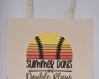 Summer Days and Double Plays Tote Bag, Double Plays Tote Bag, Baseball Tote Bag, Tote Bag, Canvas Bag, Baseball Bag, Tote