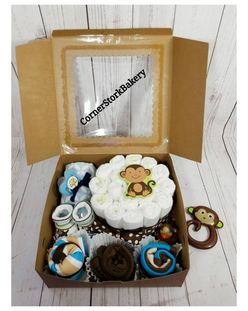 Monkey Baby Shower Gift Monkey Baby Gift Monkey Gift Boys Baby Gift Boys Baby Cupcakes Gift Monkey Diaper Cake wCupcakes Baby Gift