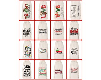 Holiday Wine Bags, Personalized Reusable Beverage Gift Bags, Drink Gift Bags, Wine Bags, Beverage Bags