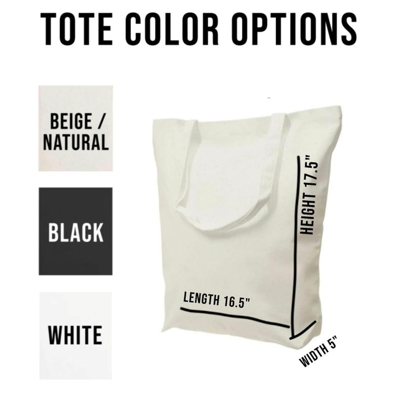 May include: A tote bag in beige, black, and white colours. The bag is 16.5 inches long, 17.5 inches high, and 5 inches wide. The tote bag is made of canvas.