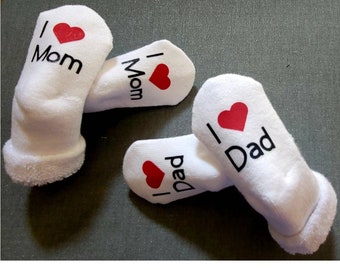 I Love Mom Baby Socks, I Love Dad Baby Socks, Baby Socks, Baby Gift, Baby