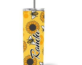 Bee Tumbler, Personalized Bee and Sunflower Tumbler, Tumbler