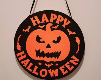 Happy Halloween Door Hanger, Happy Halloween Wood Round Sign, Front Door Decor