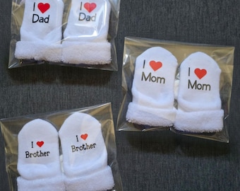 Baby Socks; I Love Mom/Dad, Infant Gift