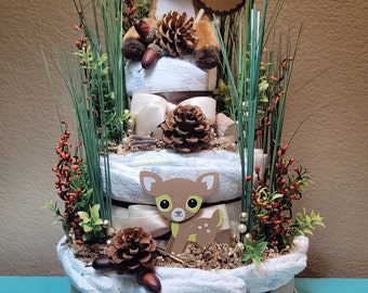 Hello Deer Woodland Diaper Cake, Baby Gift