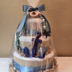 Nautical Diaper Cake, Beach Diaper Cake, Baby Gift, Diaper Cake, Baby