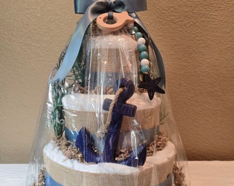 Nautical Diaper Cake, Beach Diaper Cake, Baby Gift, Diaper Cake, Baby