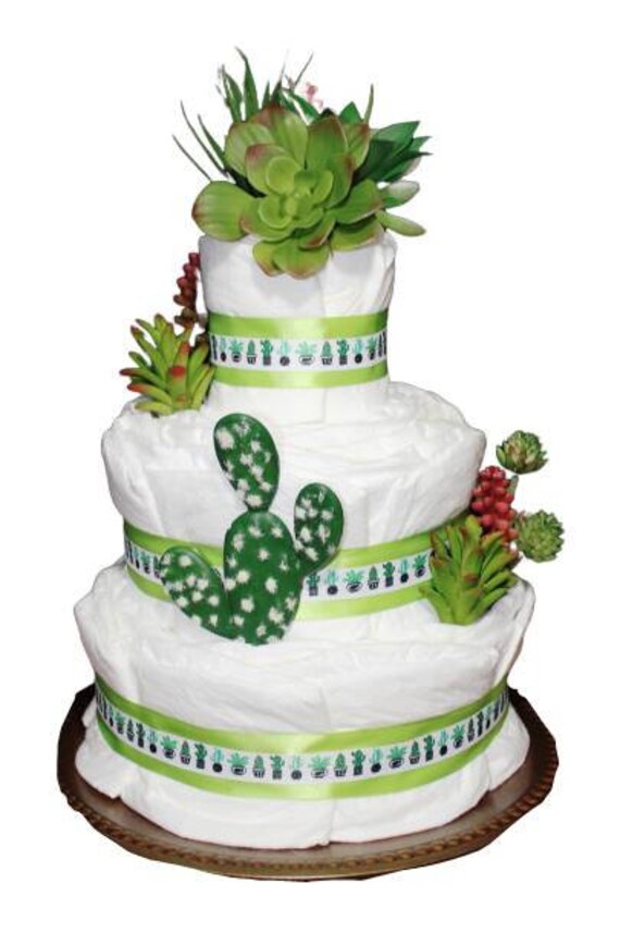 Succulent Diaper Cake Cactus Diaper Cake Neutral Gender Etsy Hong Kong