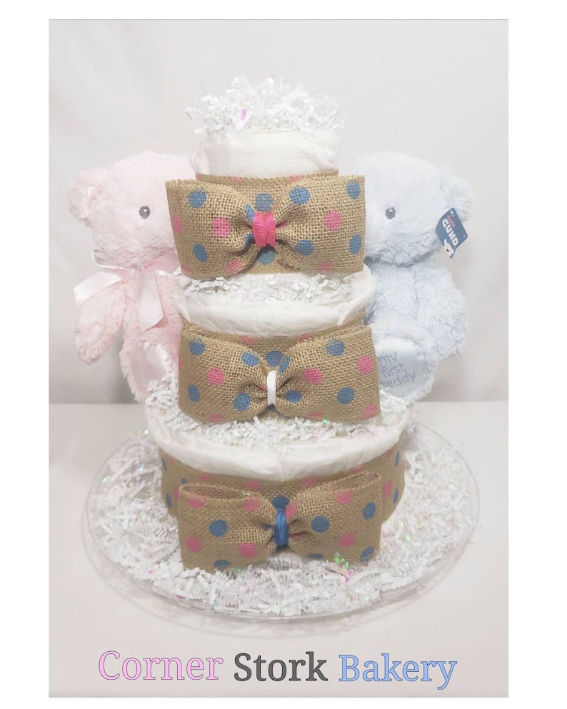 Twins Baby Gift Twins Centerpiece Twin Boy and Girl Diaper Cake Twin Boy and Girl Baby Shower His and Her Diaper Cake Twins Diaper Cake