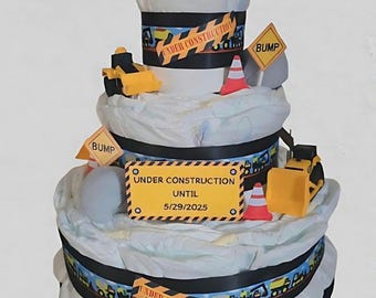Construction Truck Diaper Cake: 3-Tier Baby Shower Centerpiece