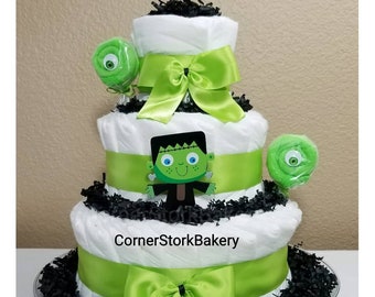 Little Monster Diaper Cake, Little Monster Diaper Cake, Monster Diaper Cake, Halloween Diaper Cake, Baby Gift, Baby