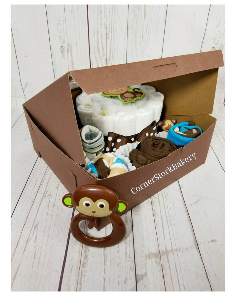 Monkey Baby Shower Gift Monkey Baby Gift Monkey Gift Boys Baby Gift Boys Baby Cupcakes Gift Monkey Diaper Cake wCupcakes Baby Gift