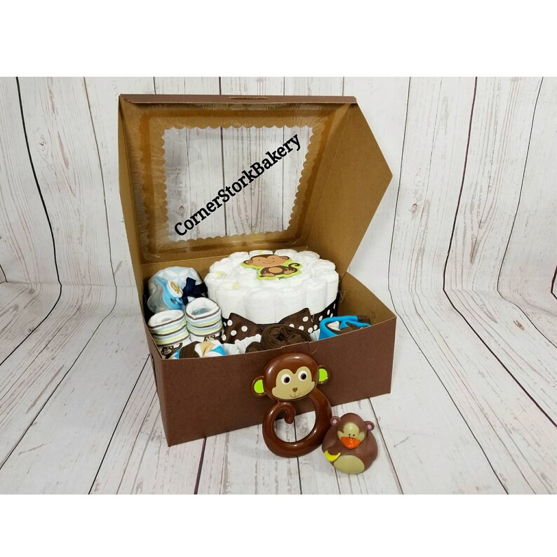 Monkey Baby Shower Gift Monkey Baby Gift Monkey Gift Boys Baby Gift Boys Baby Cupcakes Gift Monkey Diaper Cake wCupcakes Baby Gift