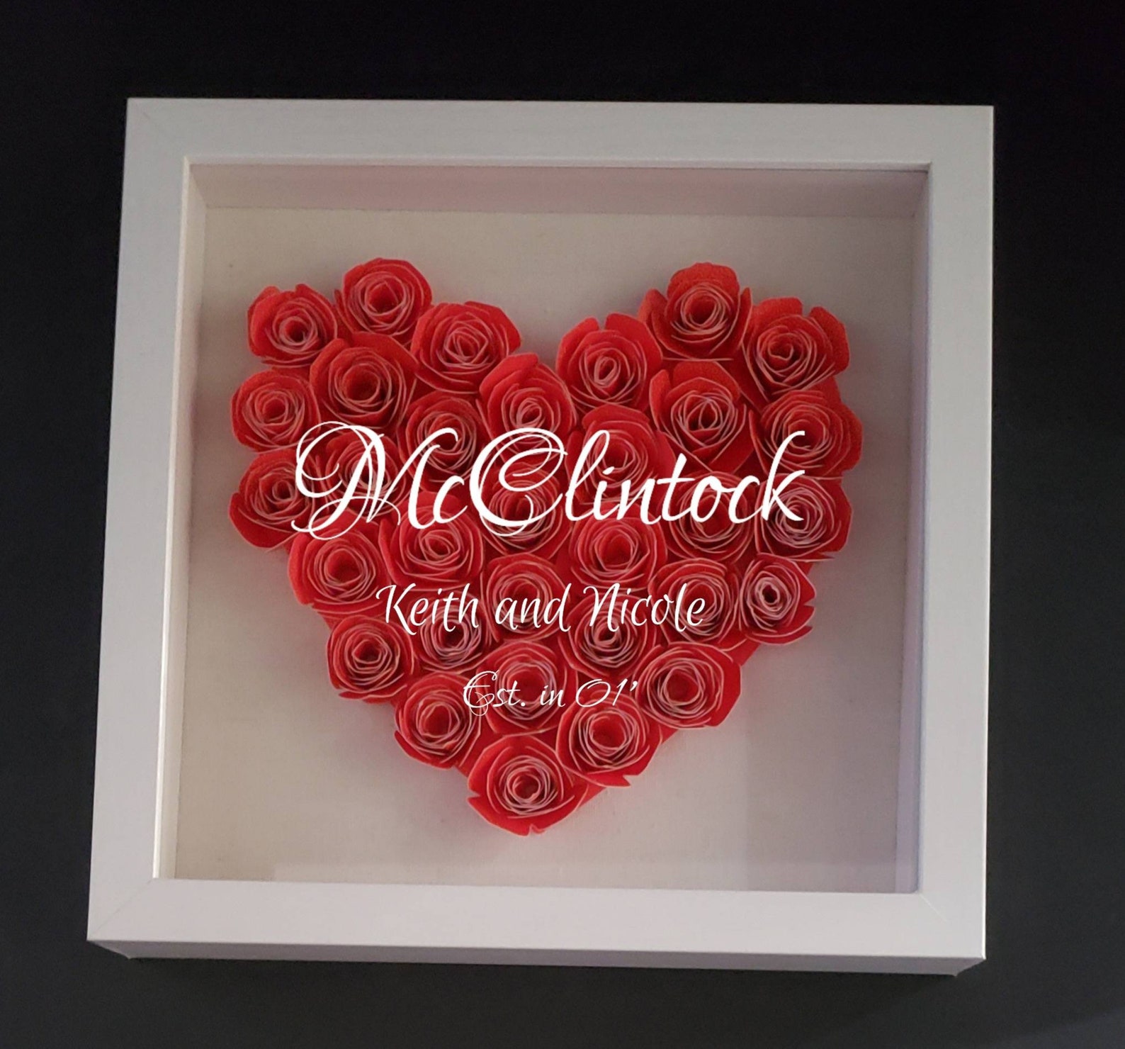 Personalized Shadow Box Heart Paper Roses Wedding Gift Etsy