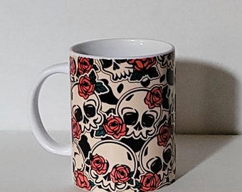 Skulls and Roses Mug, Skulls Mug, Mug