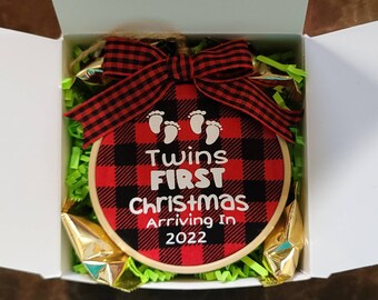 Twins First Christmas Ornament, Hoop Ornament, Pregnancy Announcement Ornament, Baby Announcement, Hoop Christmas Ornament, Christmas Gift