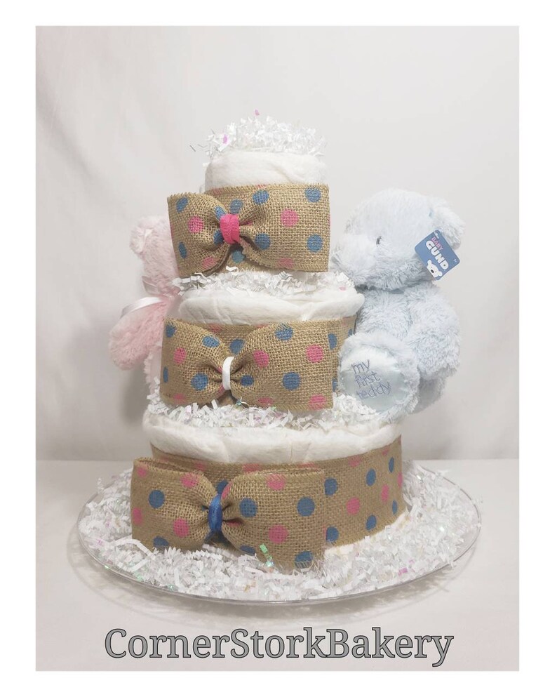 Twins Baby Gift Twins Centerpiece Twin Boy and Girl Diaper Cake Twin Boy and Girl Baby Shower His and Her Diaper Cake Twins Diaper Cake