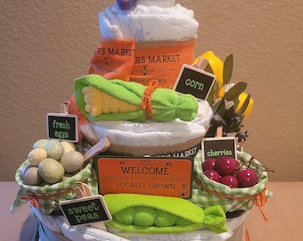 Farmers Market / Locally Grown Diaper Cake, Baby Gift, Baby