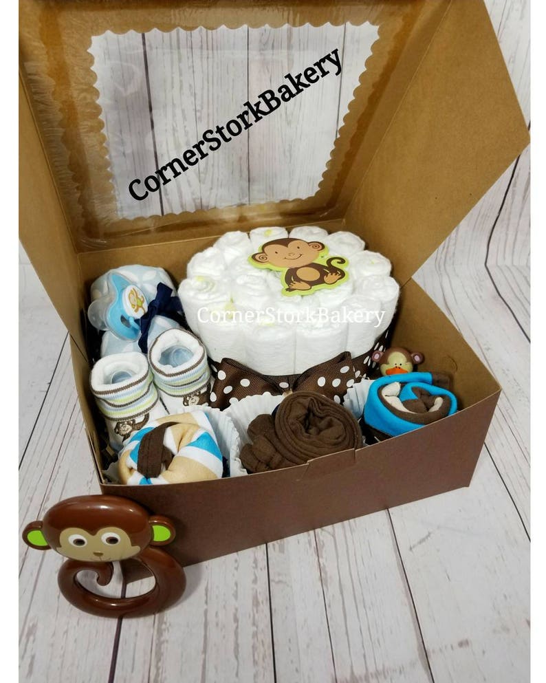 Monkey Baby Shower Gift Monkey Baby Gift Monkey Gift Boys Baby Gift Boys Baby Cupcakes Gift Monkey Diaper Cake wCupcakes Baby Gift