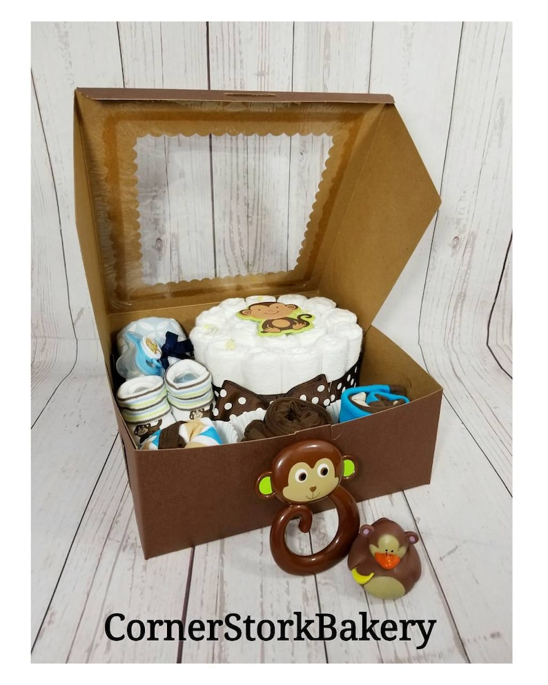 Monkey Baby Shower Gift Monkey Baby Gift Monkey Gift Boys Baby Gift Boys Baby Cupcakes Gift Monkey Diaper Cake wCupcakes Baby Gift