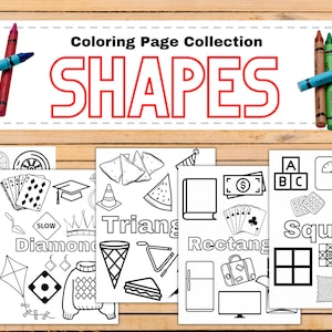 5 Printable Shape Coloring Page,Coloring Book, Kindergarten, Preschool, Educational Page, Preschool Learning Activity,