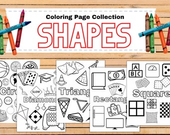 5 Printable Shape Coloring Page,Coloring Book, Kindergarten, Preschool, Educational Page, Preschool Learning Activity,