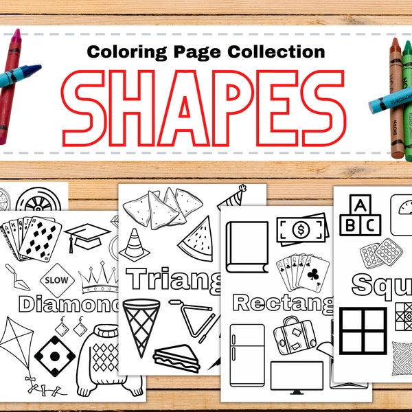 5 Printable Shape Coloring Page,Coloring Book, Kindergarten, Preschool, Educational Page, Preschool Learning Activity,