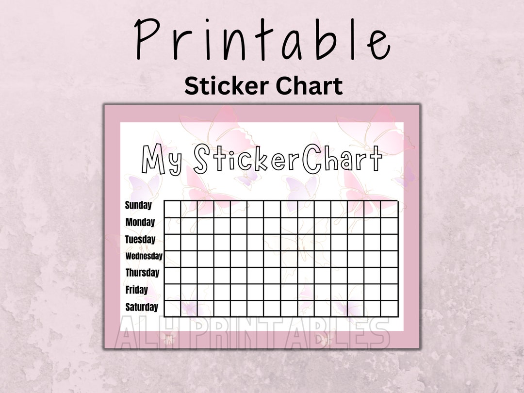 Printable Sticker Chart, Girls Reward Chart, Weekly Sticker Chart, Butterfly Behavior Chart ...