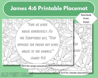 James 4:6 Printable Placemat for Kids and Adults, Memory Verse Activity, Adult Coloring Page, Meal Time Activities, Christian Family