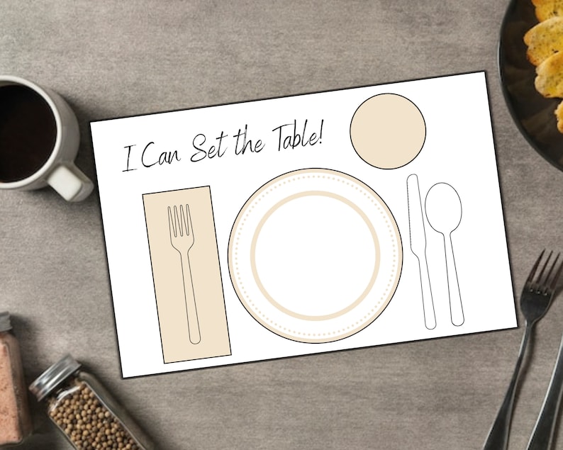 Printable Table Setting, Simple Placemat, Teach Your Kids to Set the Table, Montessori Place ...