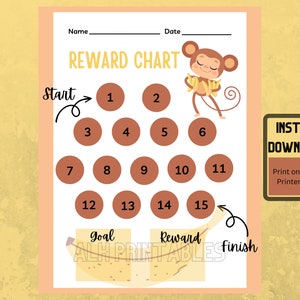 Monkey Reward Chart for Kids: Behavior & Potty Training (PNG Digital Download)