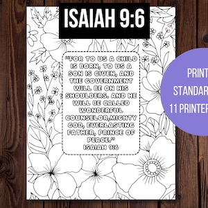 Isaiah 9:6 Printable Coloring Page, Coloring Pages for Adults, Memory Verse Activity Page for Kids, Bible Verse, Scripture Activity