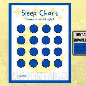 Printable Bedtime Chart, Sleep Chart for Kids, Toddler Sticker Chart ...