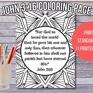 Afdrukbare kleurplaat Johannes 3:16, kleurplaten voor volwassenen, activiteitenpagina geheugenvers voor kinderen, bijbelvers, schriftactiviteit