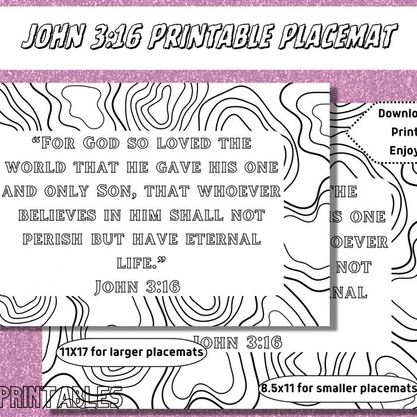 John 3:16 Scripture Memorization Printable Placemat, Memory Verse Coloring Page for Meal Times, For God so Loved the World Activity For Kids