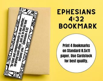 Printable Ephesians 4:32 Bookmark, Coloring Page Bookmark for Kids and Adults, Coloring Book Mark Printable, Bible Verse Book Tracker