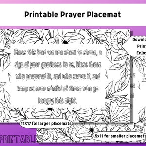 Mantel individual imprimible para la oración de la hora de comer: Página para colorear floral (Descarga digital)
