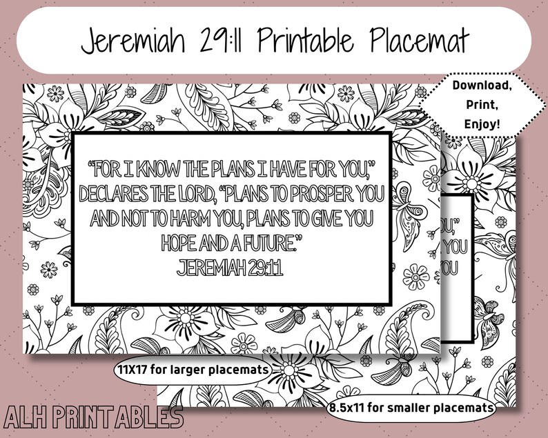 Jeremiah 29:11 Printable Placemat for Meal Times, Memory Verse Coloring ...