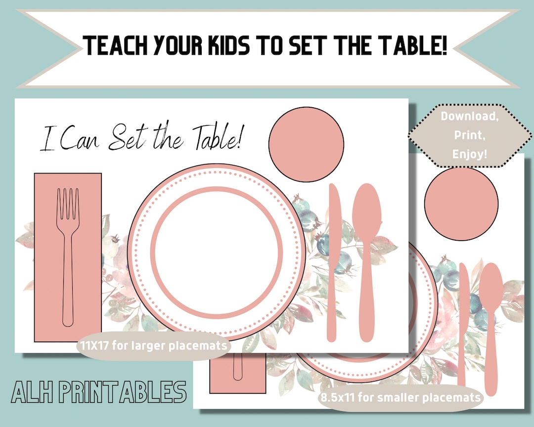 Printable Table Setting, Simple Placemat, Teach Your Kids to Set the Table, Montessori Place ...
