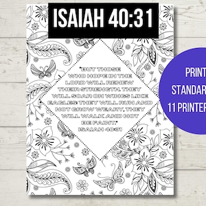 Isaiah 40:31 Printable Coloring Page, Coloring Pages for Adults, Memory Verse Activity Page for Kids, Bible Verse, Scripture Activity