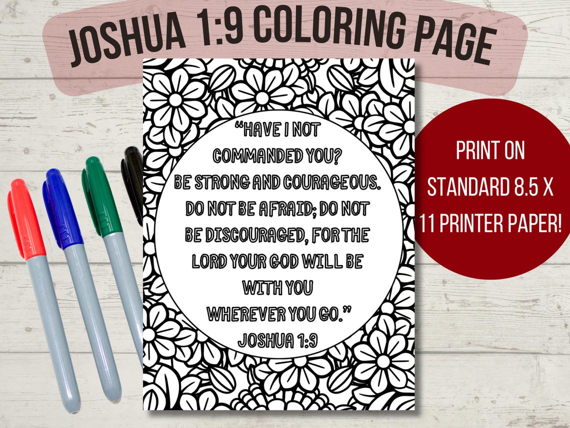Joshua 1:9 Printable Coloring Page, Coloring Pages for Adults, Memory