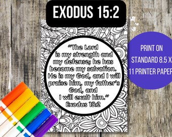 Exodus 15:2 Printable Coloring Page, Coloring Pages for Adults, Memory Verse Activity Page for Kids, Bible Verse, Scripture Activity