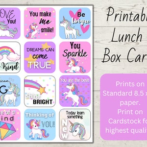 Unicorn Lunch Box Notes: Affirmations, Encouraging Cards (Digital Download)