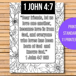 1 John 4:7 Printable Coloring Page, Coloring Pages for Adults, Memory Verse Activity Page for Kids, Bible Verse, Scripture Activity