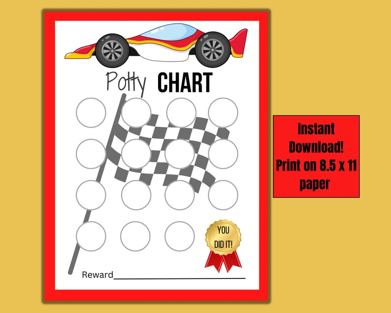 Race Car Potty Chart for Kids, Car Sticker Chart for Boys, Potty